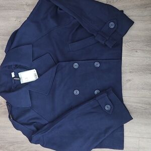 H&M double breasted wool-feel jacket navy blue size M